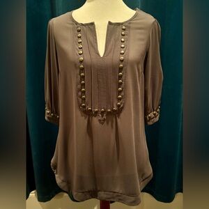 Angie Gray Blouse with Bronze Button Accents